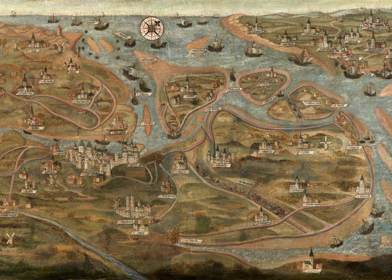 Mapa obszaru Zwin (olej na płótnie) autorstwa Jehan de Hervy