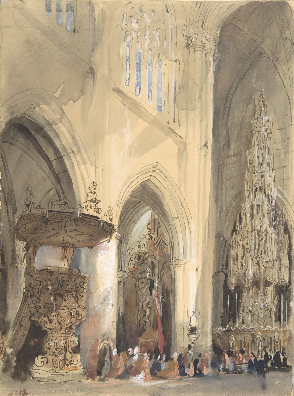 Wnętrze kościoła św. Jakuba, Louvain, 1807-54. autorstwa Jenaro Pérez Villaamil