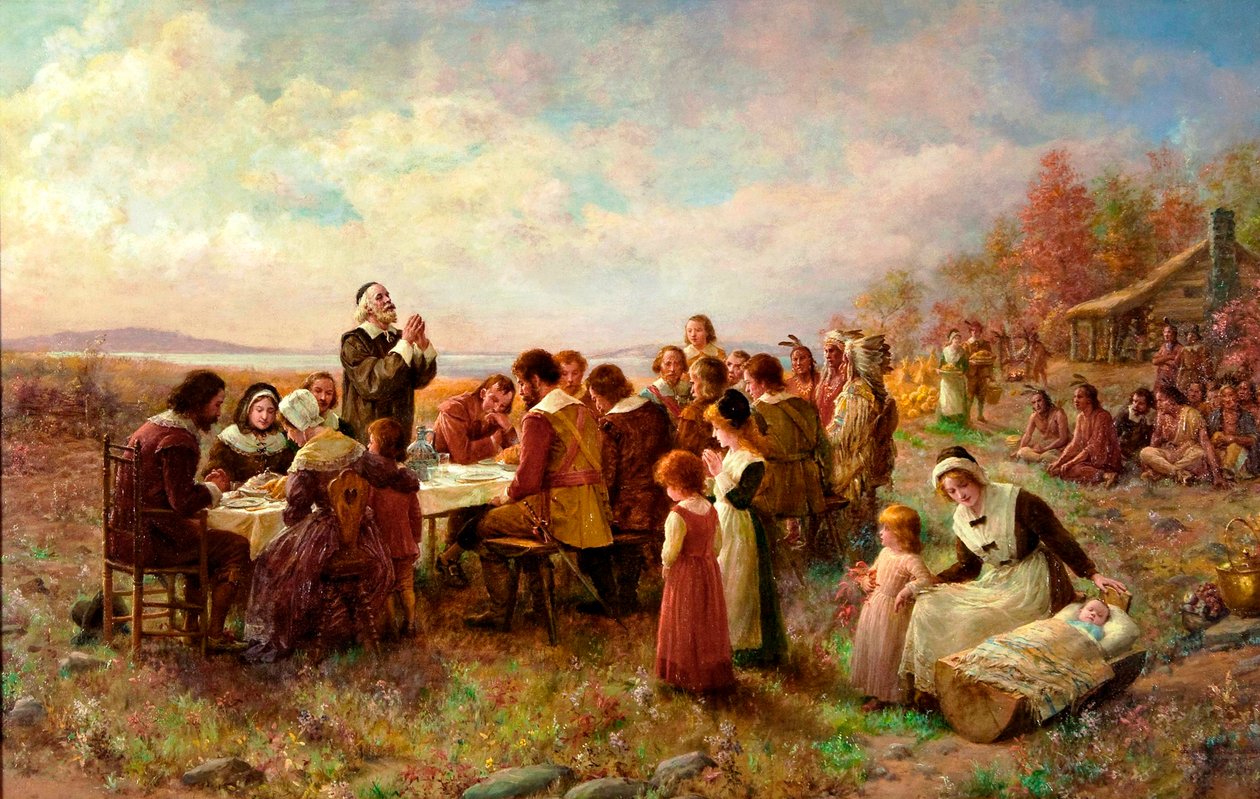 Pierwsze Święto Dziękczynienia w Plymouth, 1914. autorstwa Jennie Augusta Brownscombe
