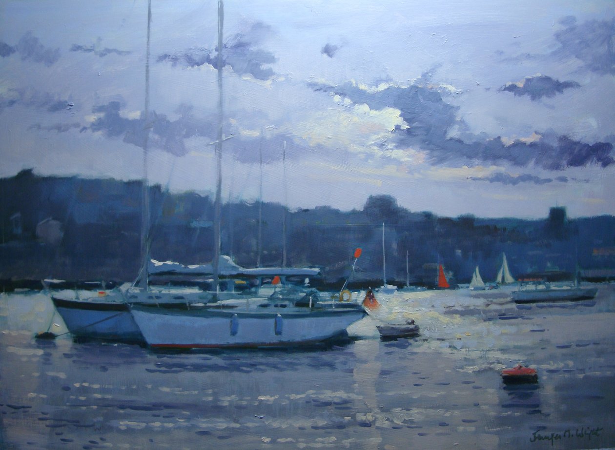 Salcombe – jachty zacumowane, późne popołudnie autorstwa Jennifer Wright