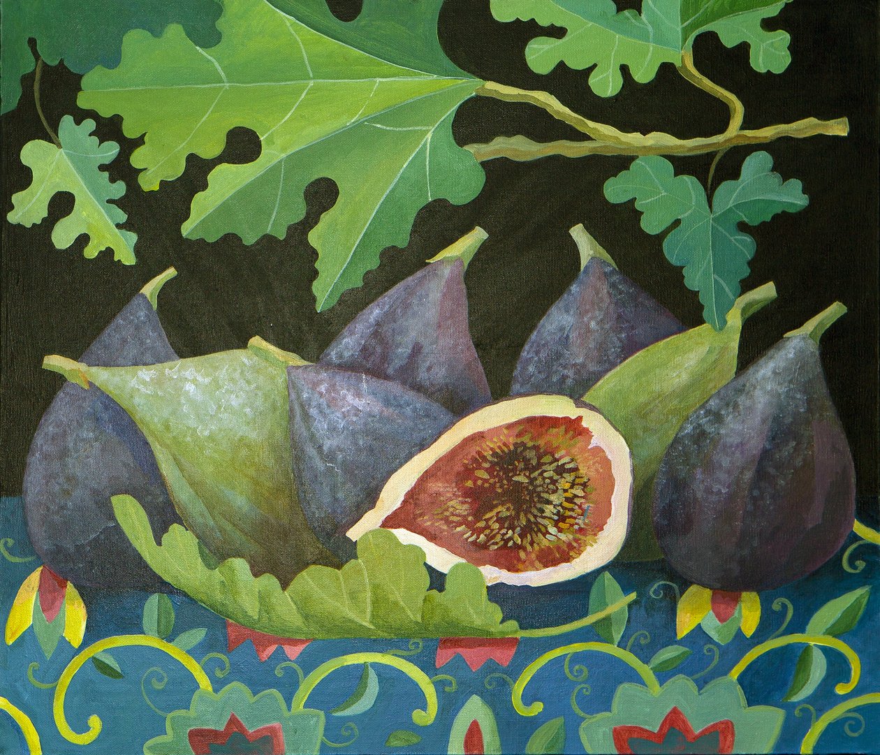Figi na czarnym tle, 2014 (akryl na płótnie) autorstwa Jennifer Abbott