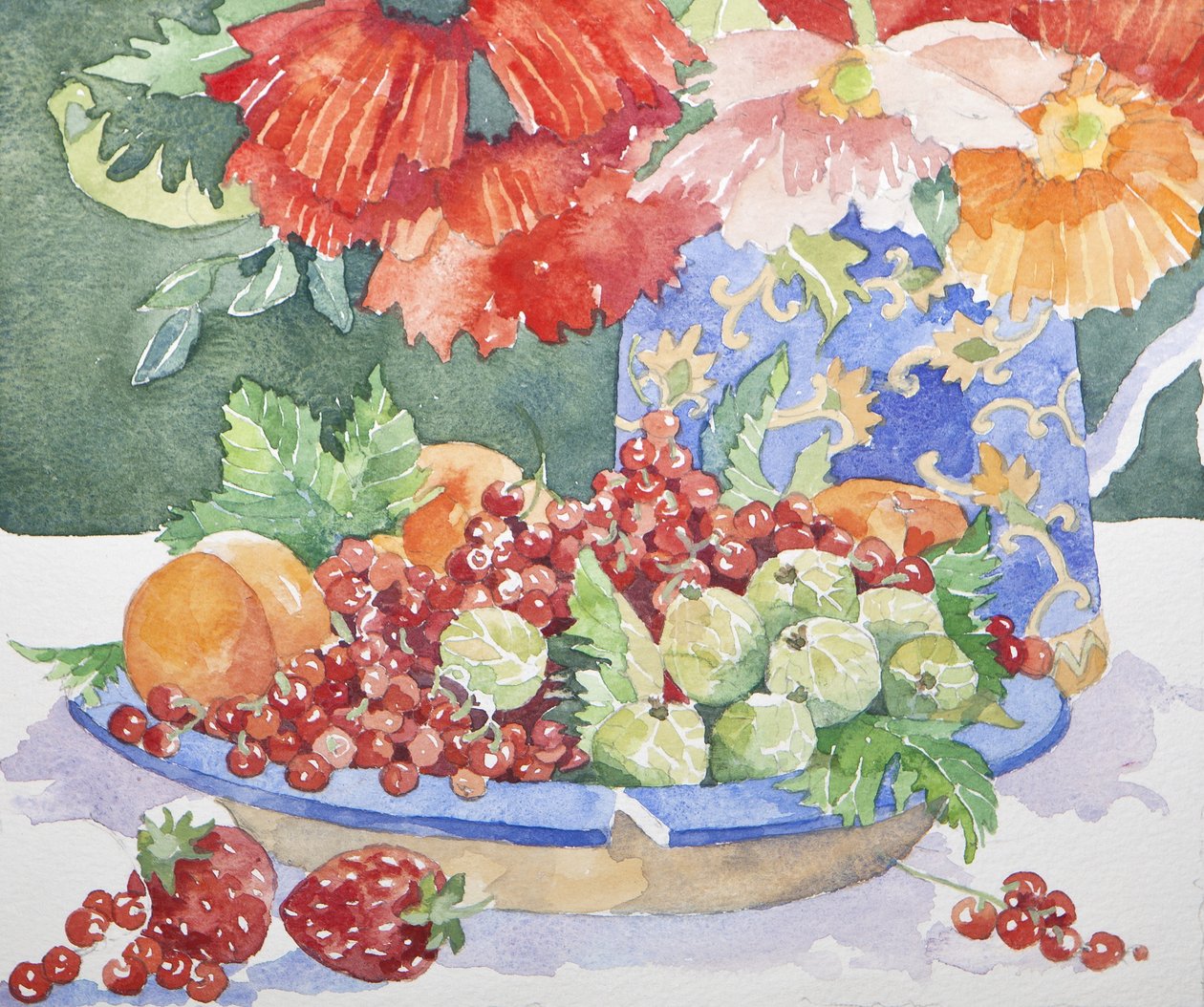 Owoce na talerzu, 2014 akwarela autorstwa Jennifer Abbott