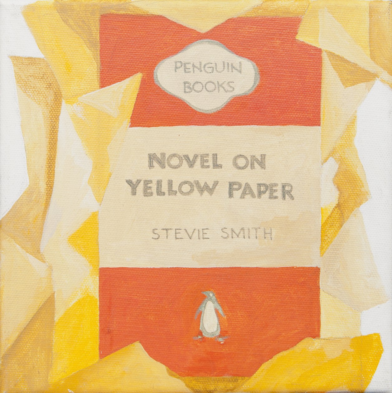Okładka książki Penguin. Powieść na żółtym papierze (akryl) autorstwa Jennifer Abbott