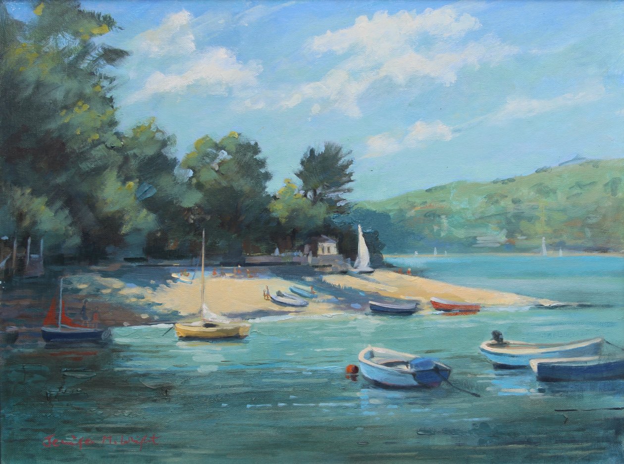 Fishermans Cove Salcombe, olej na pokładzie, 2016 autorstwa Jennifer Wright
