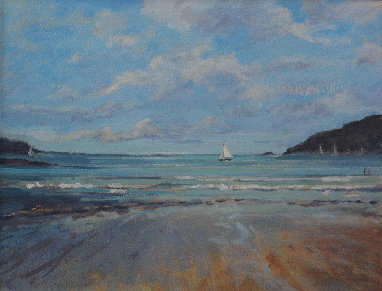Northsands Salcombe , żeglarstwo . olej na płótnie , 2016 autorstwa Jennifer Wright