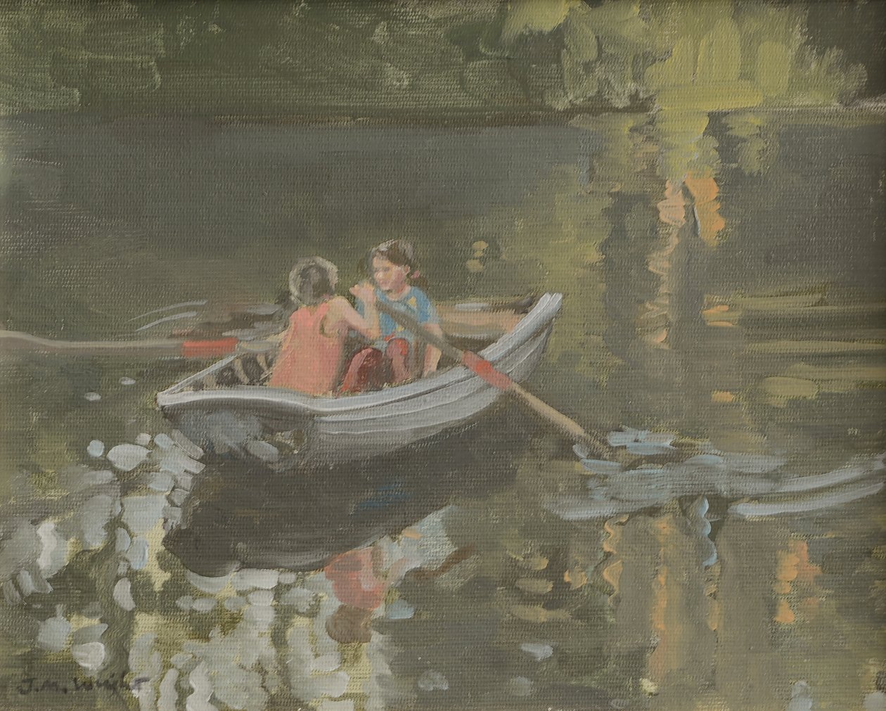 Salcombe Children Rowing (olej na płótnie) autorstwa Jennifer Wright