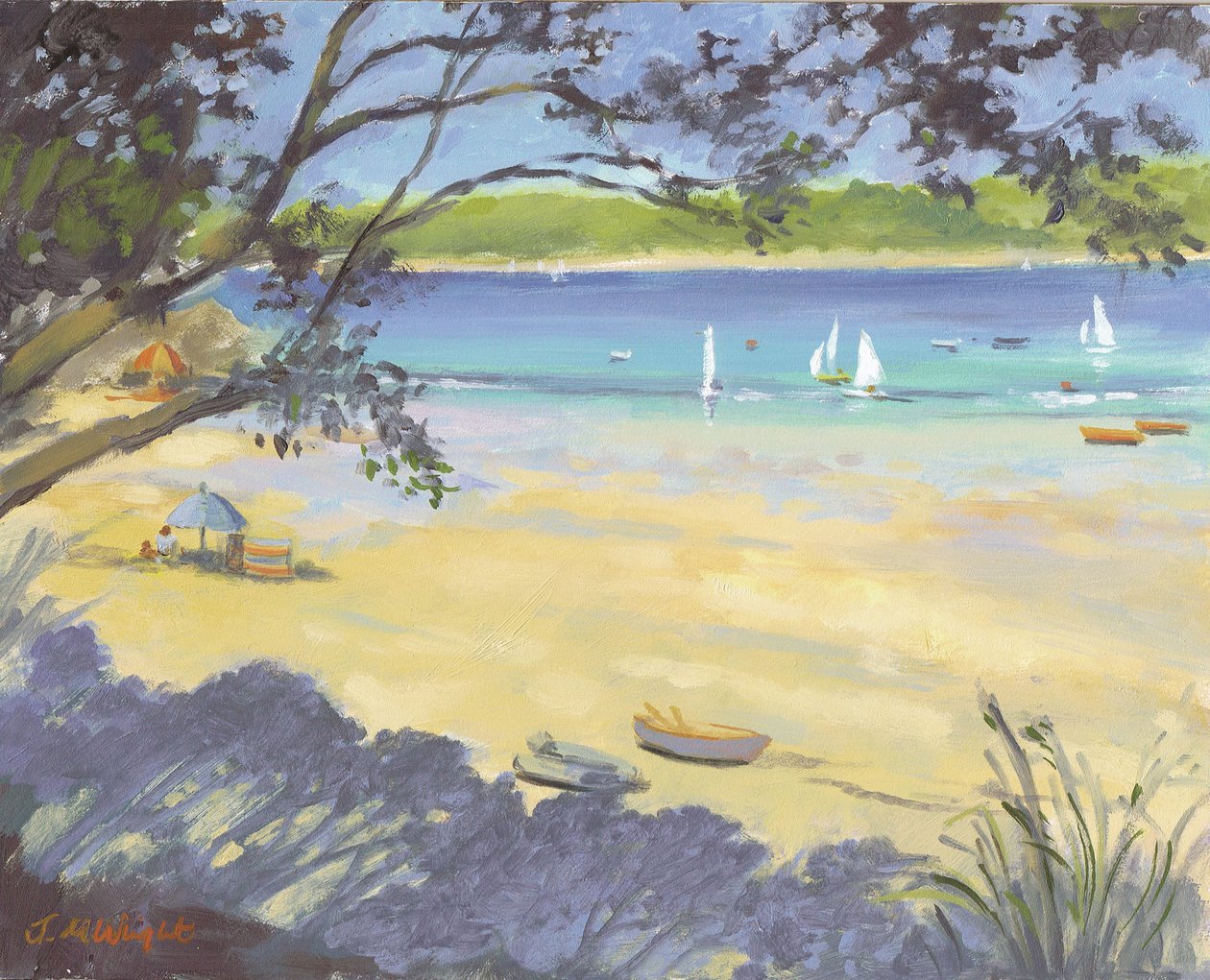 Plaża Salcombe Southsands (olej na płótnie) autorstwa Jennifer Wright