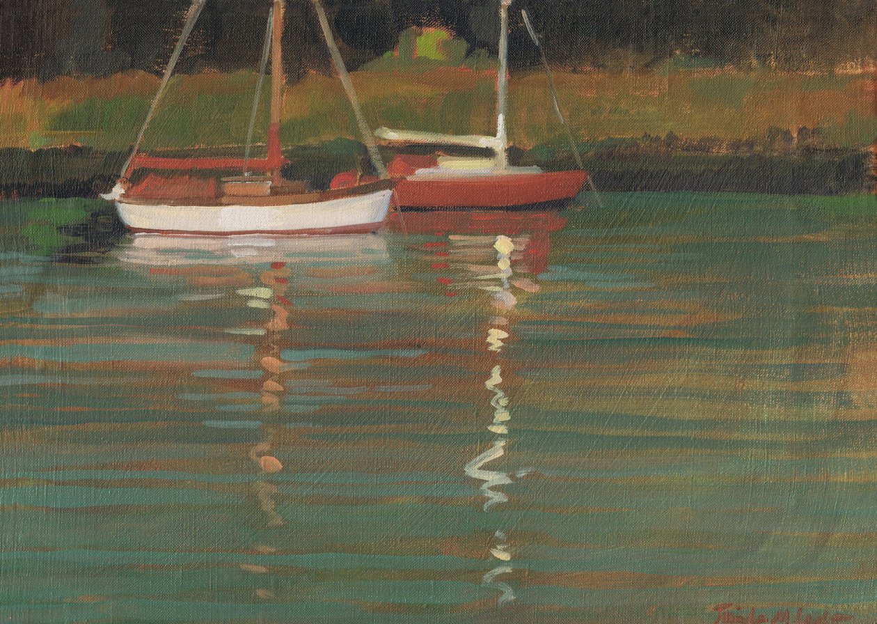 Odbicia jachtu (olej na płótnie) autorstwa Jennifer Wright