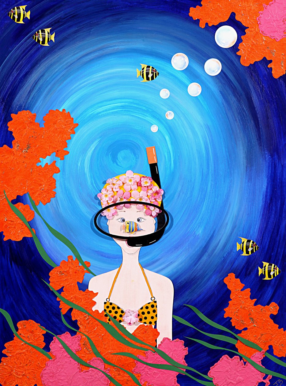 Scuba Diva, 2008 (akryl na papierze) autorstwa Jenny Barnard