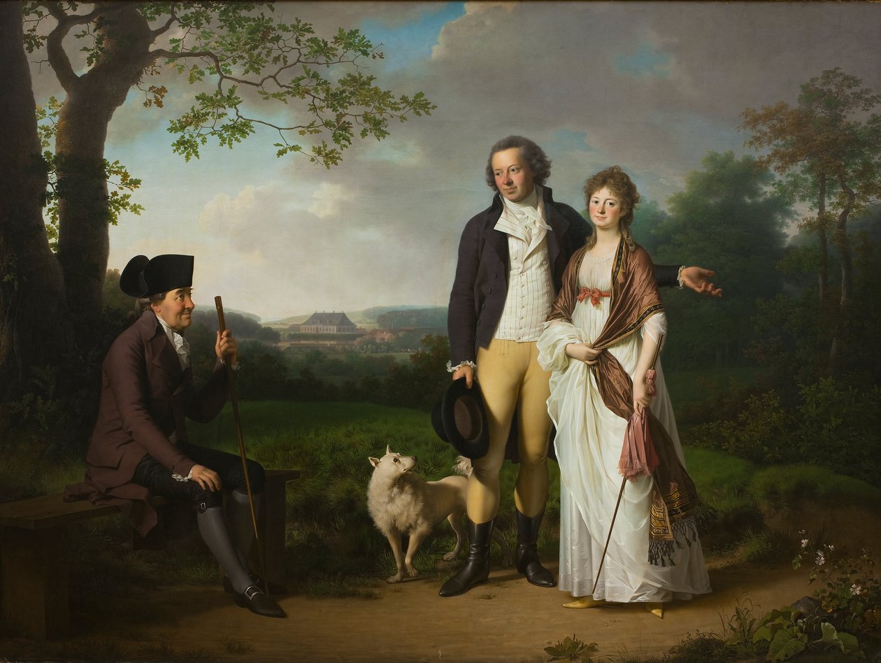 Duński: Niels Ryberg z synem Johanem Christianem i synową Engelke, z domu Falbe Niels Ryberg z synem Johanem Christianem i synową Engelke, z domu Falbe autorstwa Jens Juel