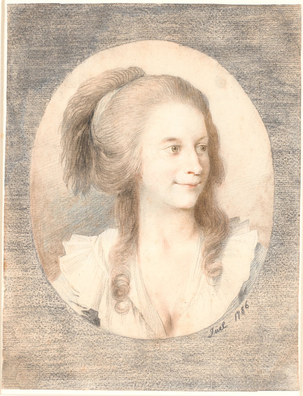 Portret wielebnego Nicolaia Bierfreunda, z domu Henriksen. Owalny profil w trzech czwartych w prawo autorstwa Jens Juel