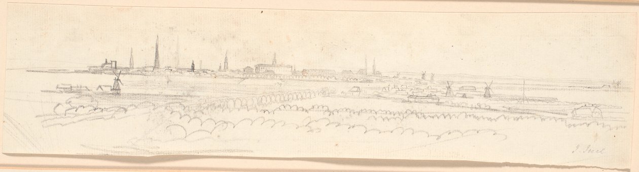 Widok Kopenhagi ze wzgórza Frederiksberg. Studium tła do portretu Fryderyka Szóstego jako następcy tronu autorstwa Jens Juel