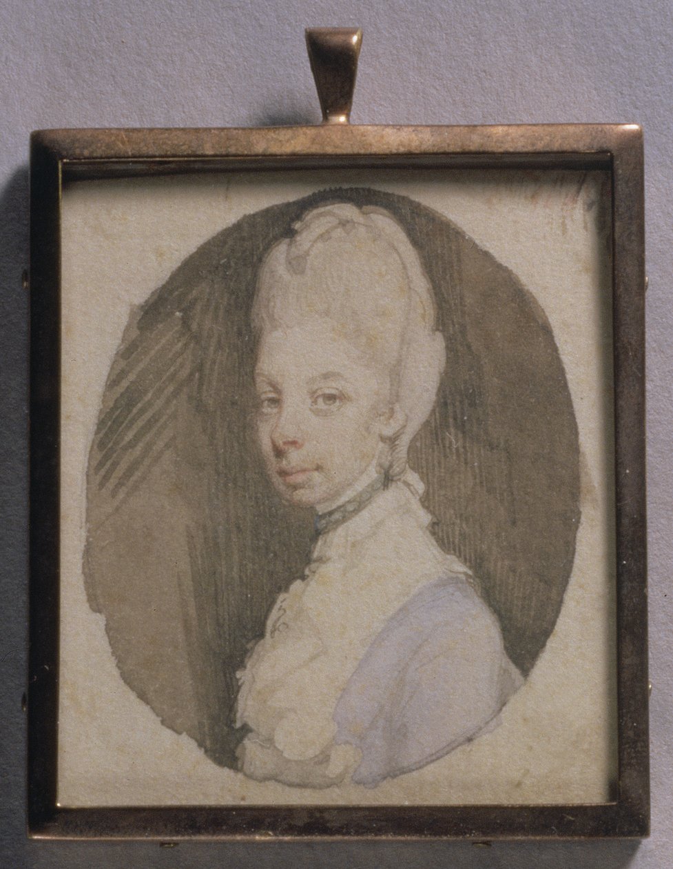 Miniatura portretowa królowej Charlotte, ok.1772 (wc na kości słoniowej) autorstwa Jeremiah Meyer