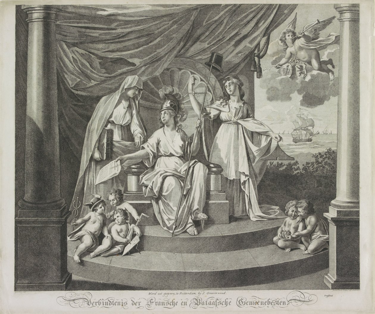Alegoria sojuszu z Francją, 1795 Związek Wspólnot Francuskich i Batawskich (tytuł na obiekcie) autorstwa Jeremias Snoek