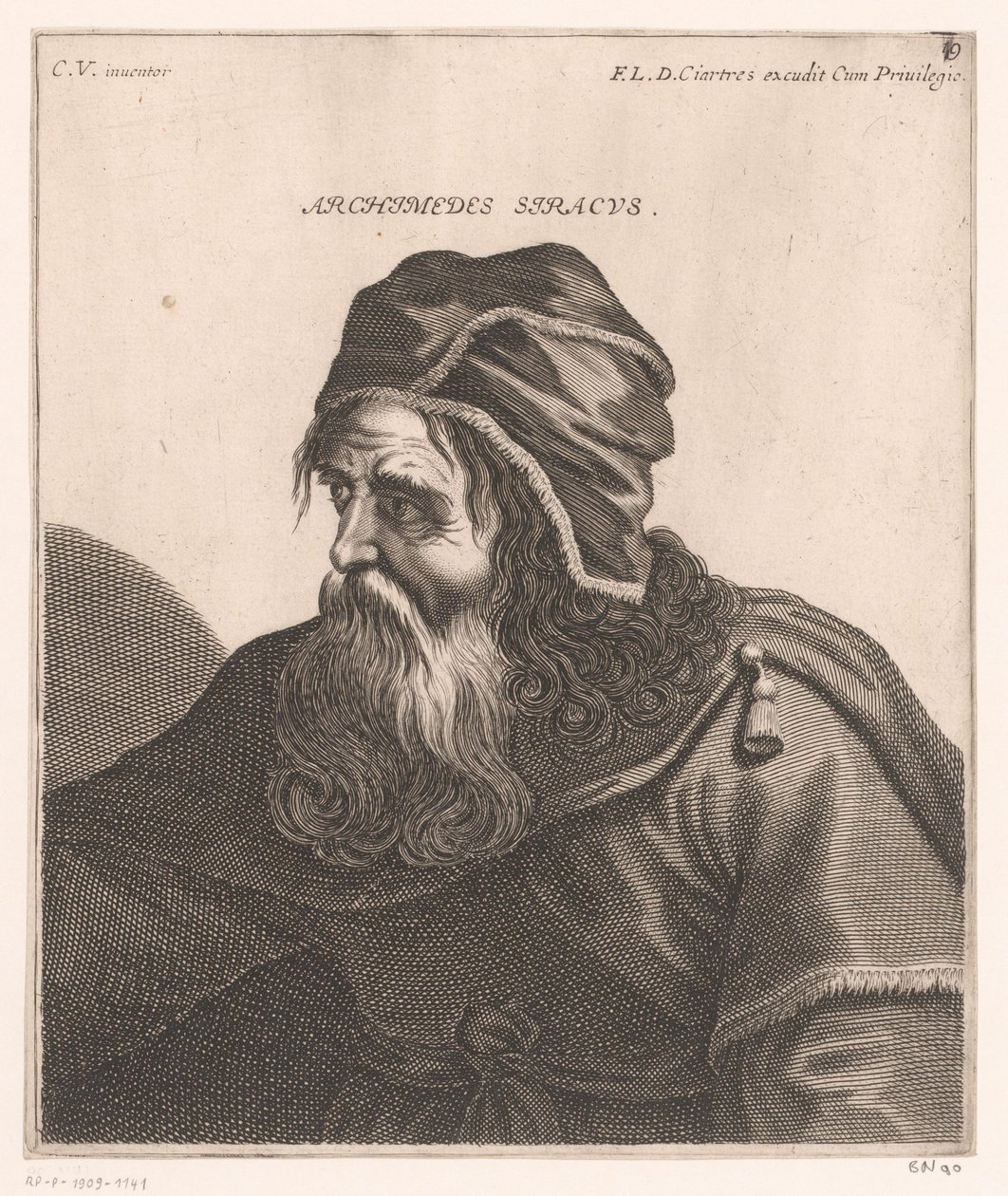 Portret Archimedesa Archimedes Syrakuzy. (tytuł na obiekcie) Popiersia filozofów i królów (tytuł serii) autorstwa Jerôme David (attributed to)