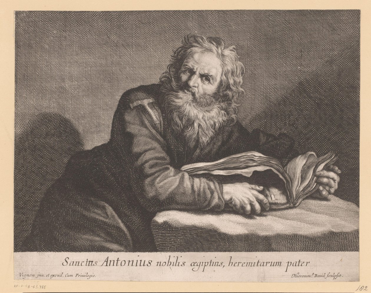 H. Antonius spotkał een boek Św. Antoni szlachcic Egiptu, ojciec pustelników (tytuł na obiekcie) autorstwa Jerôme David