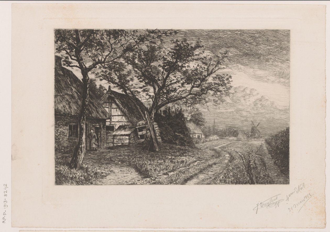 Krajobraz z farmami i młynem autorstwa Jerôme Tuyttens (signed by artist)