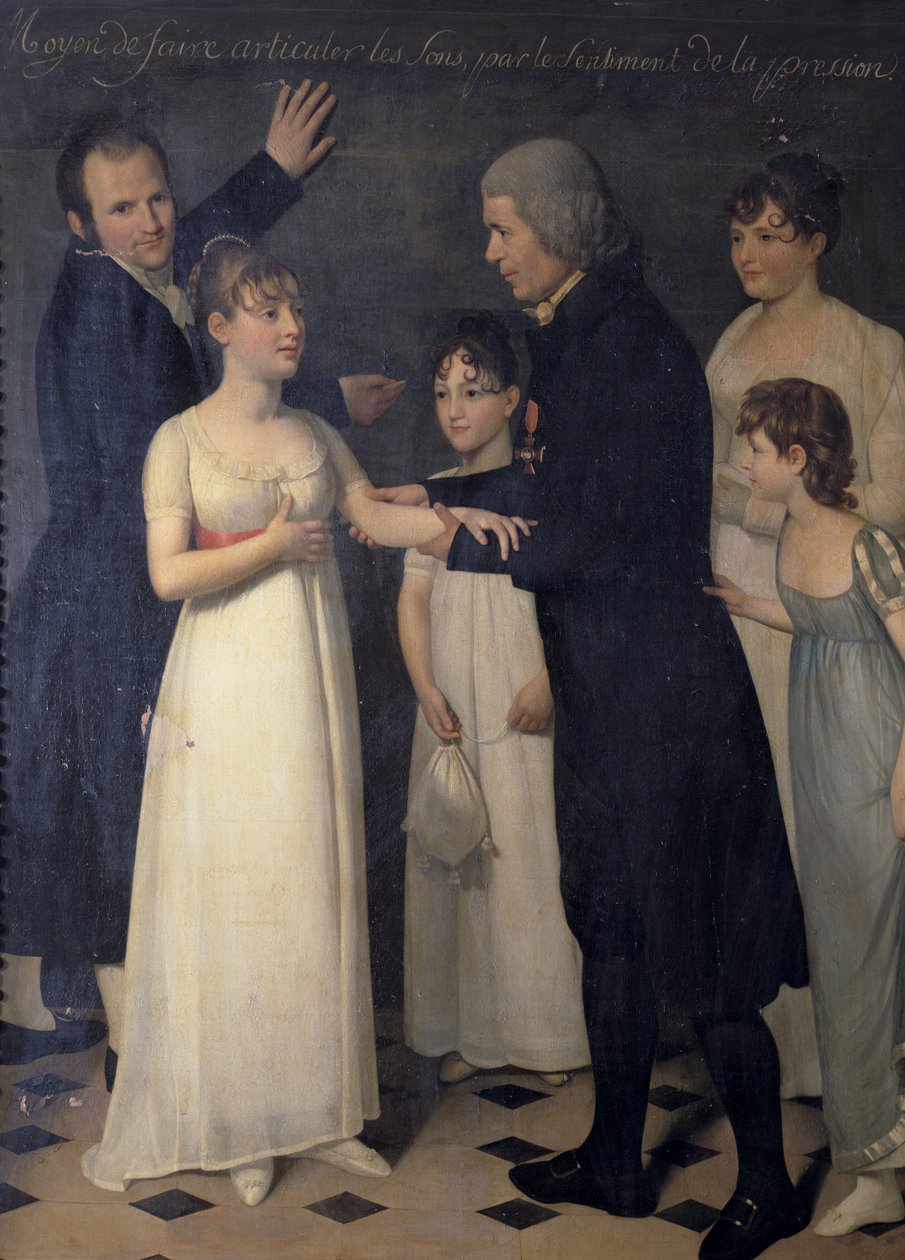 Abbe Roch-Ambroise Cucurron Sicard (1742-1822) Ucząc dzieci języka migowego, 1806 autorstwa Jérôme Martin Langlois