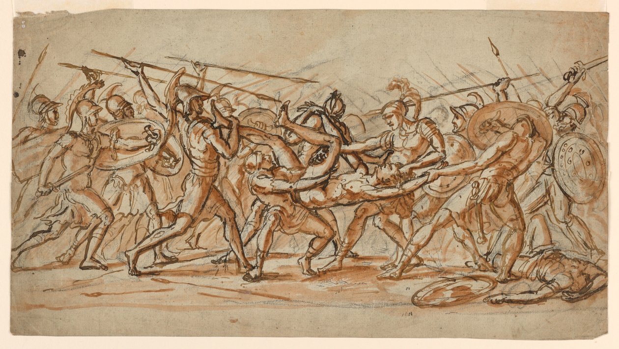 Rysunek Bitwa o zwłoki Patroklosa, ok. 1810 r. autorstwa Jérôme Martin Langlois