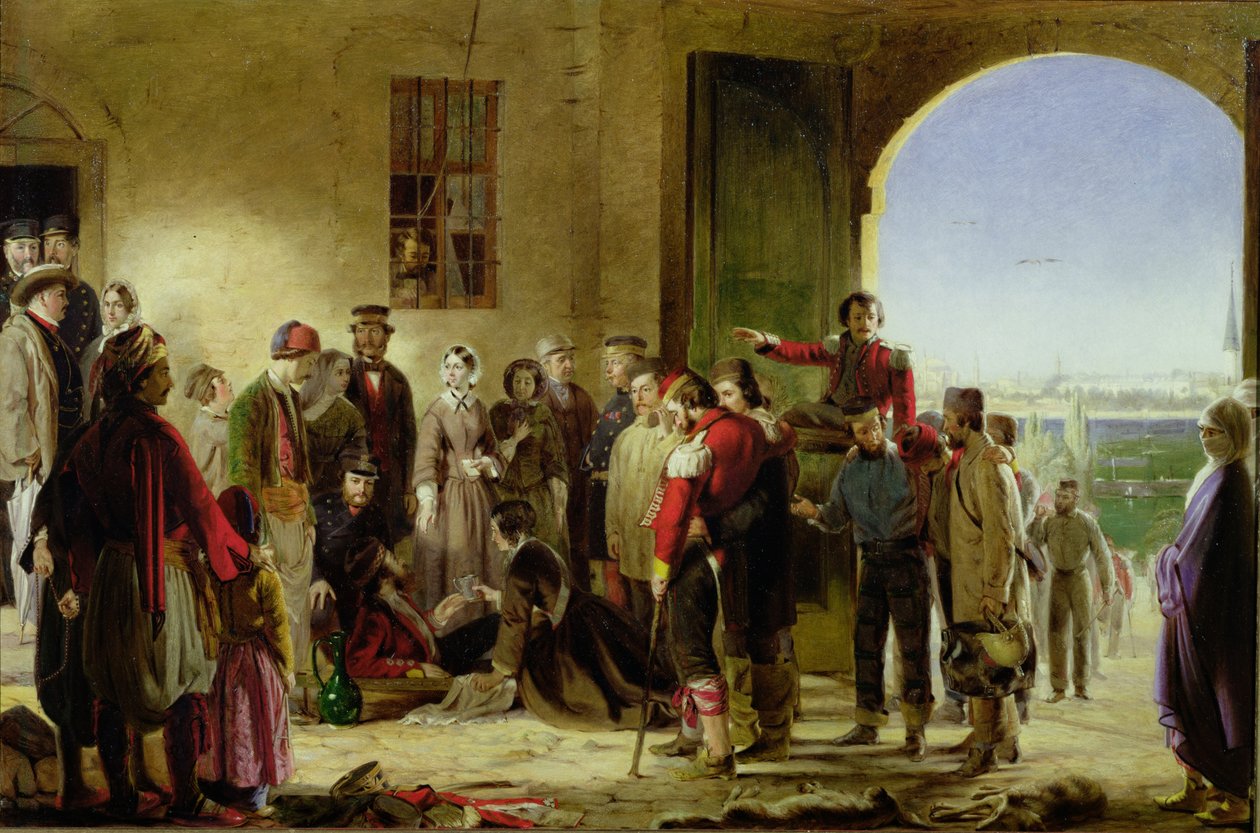 Misja miłosierdzia: Florence Nightingale przyjmująca rannych w Scutari autorstwa Jerry Barrett