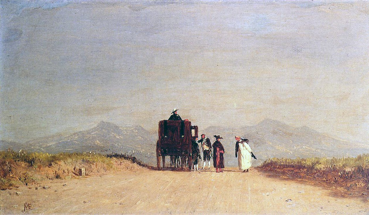 Zatrzymanie podróżnych w rzymskiej Kampanii, ok. 1868 r. autorstwa Jervis McEntee