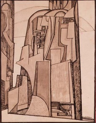 Krajobraz, c.1914 (pióro i atrament) autorstwa Jessica Desmott