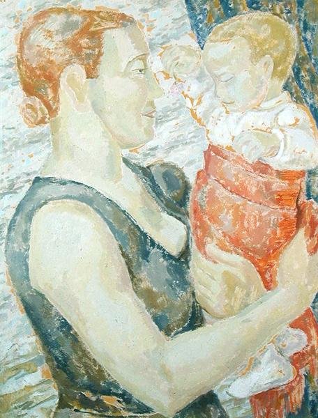 Matka i dziecko, ok. 1932 (olej na desce do zaprawy) autorstwa Jessica Stewart Dismorr