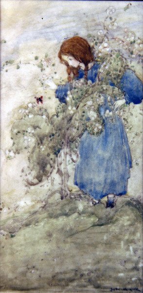 Dziewczyna i motyl (akwarela na papierze) autorstwa Jessie Marion King
