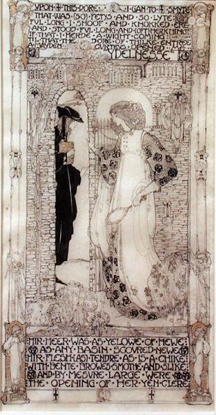Bezczynność, z „Romów róży” Chaucera (ok. 1342-1400) (tusz i złota farba na welinie) autorstwa Jessie Marion King