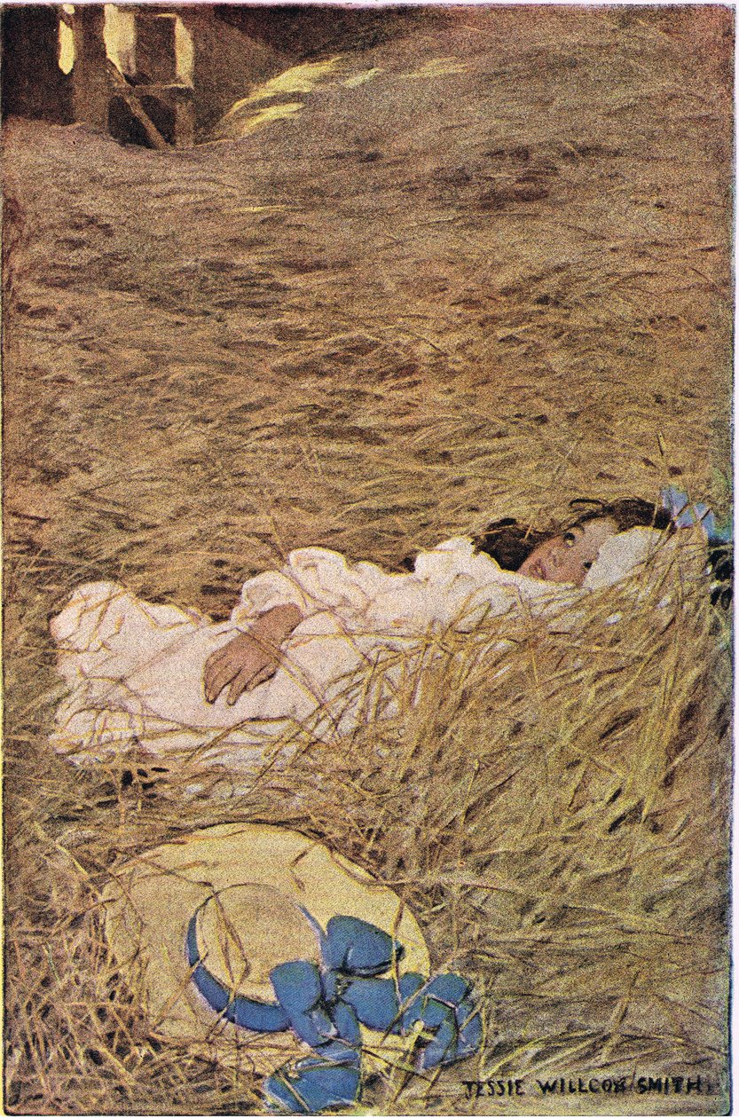 Dziewczyna w strychu na siano, z „Ogrodu Dziecka wersetów” Roberta Louisa Stevensona, opublikowana w 1885 (kolor lito) autorstwa Jessie Willcox Smith