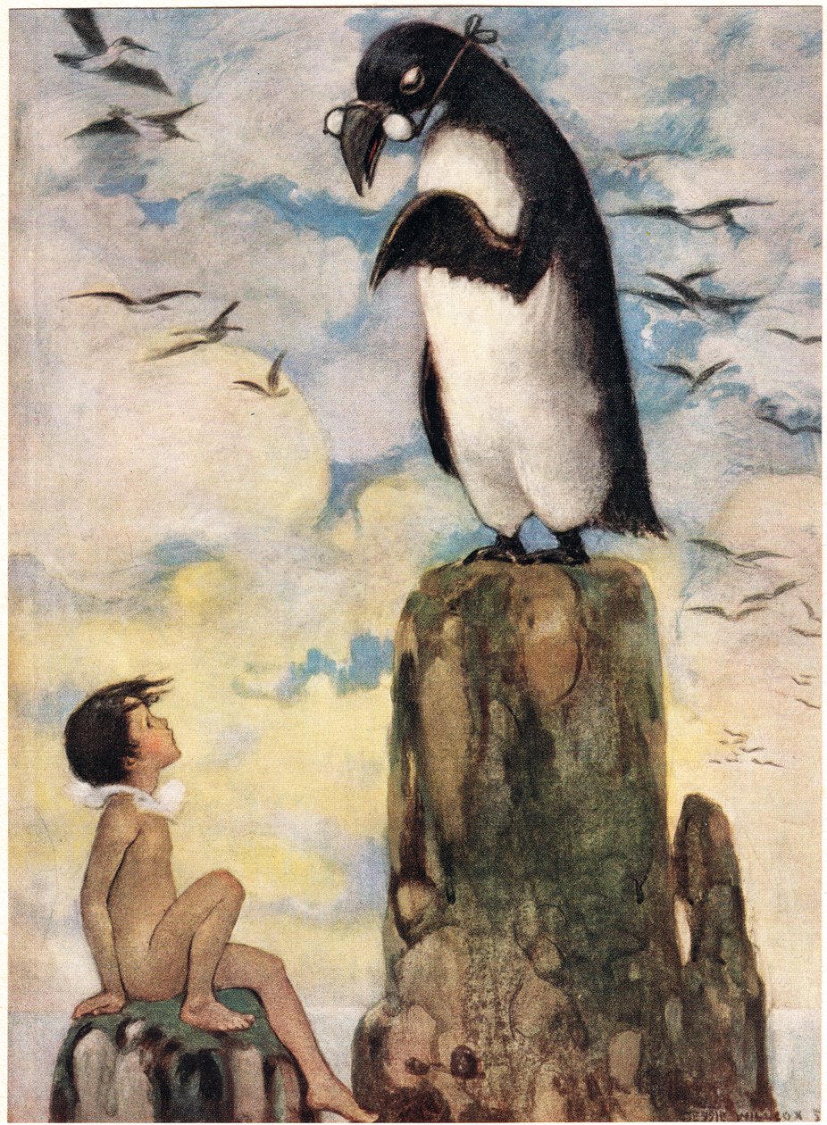 I tam zobaczył ostatniego z Gairfowl, ilustrację z „Wodnych dzieci” wielebnego Charlesa Kingsleya (kolor lito) autorstwa Jessie Willcox Smith