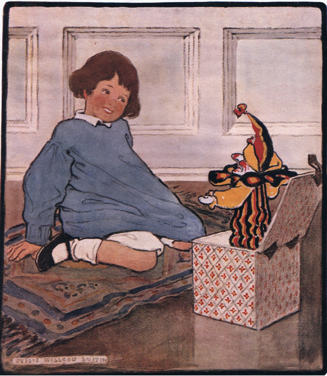Odkąd był małym chłopcem, myślał, jak fajnie by było, gdyby Jack wyskoczył i krzyknął „Cześć Frank!” (kolor lito) autorstwa Jessie Willcox Smith