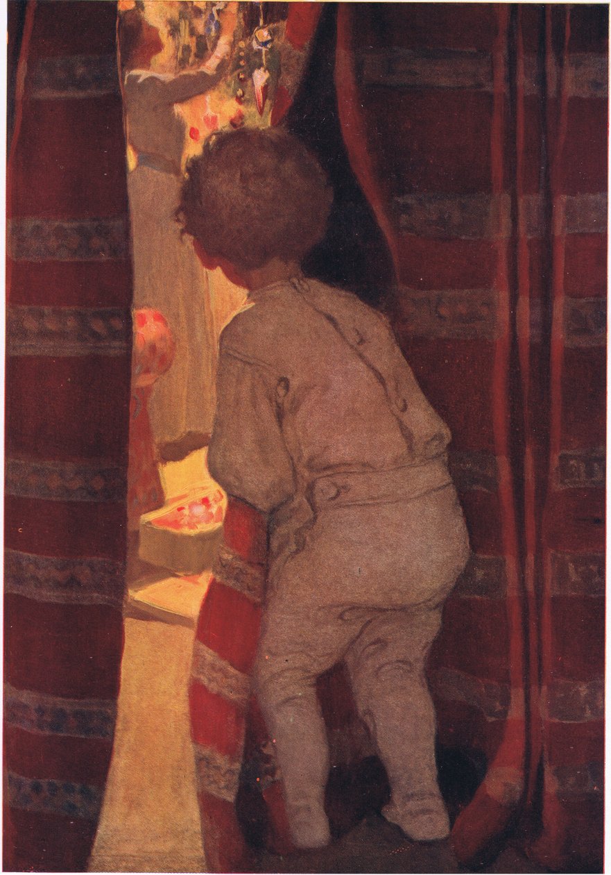 Zakradł się na dół, żeby zajrzeć do salonu (kolor lito) autorstwa Jessie Willcox Smith