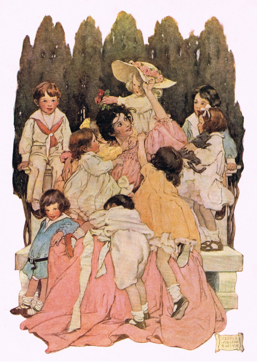 Matka i dzieci, z „Ogrodu Dziecka wersetów” Roberta Louisa Stevensona, opublikowane w 1885 (kolor lito) autorstwa Jessie Willcox Smith