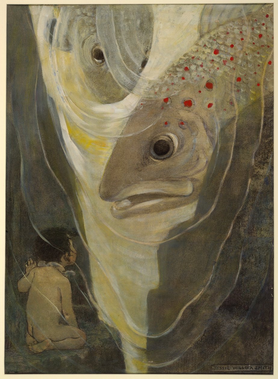 Och, nie rób mi krzywdy! zawołał Tomek. Chcę tylko na ciebie patrzeć; jesteś taki przystojny, z The Water Babies Charlesa Kingsleya, pub. 1916 (kolor lito) autorstwa Jessie Willcox Smith