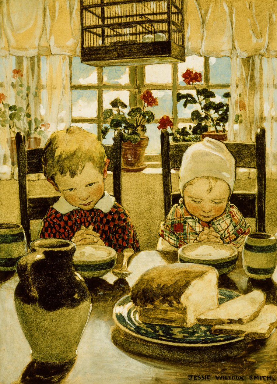 Modlitwy na śniadanie (akwarela) autorstwa Jessie Willcox Smith