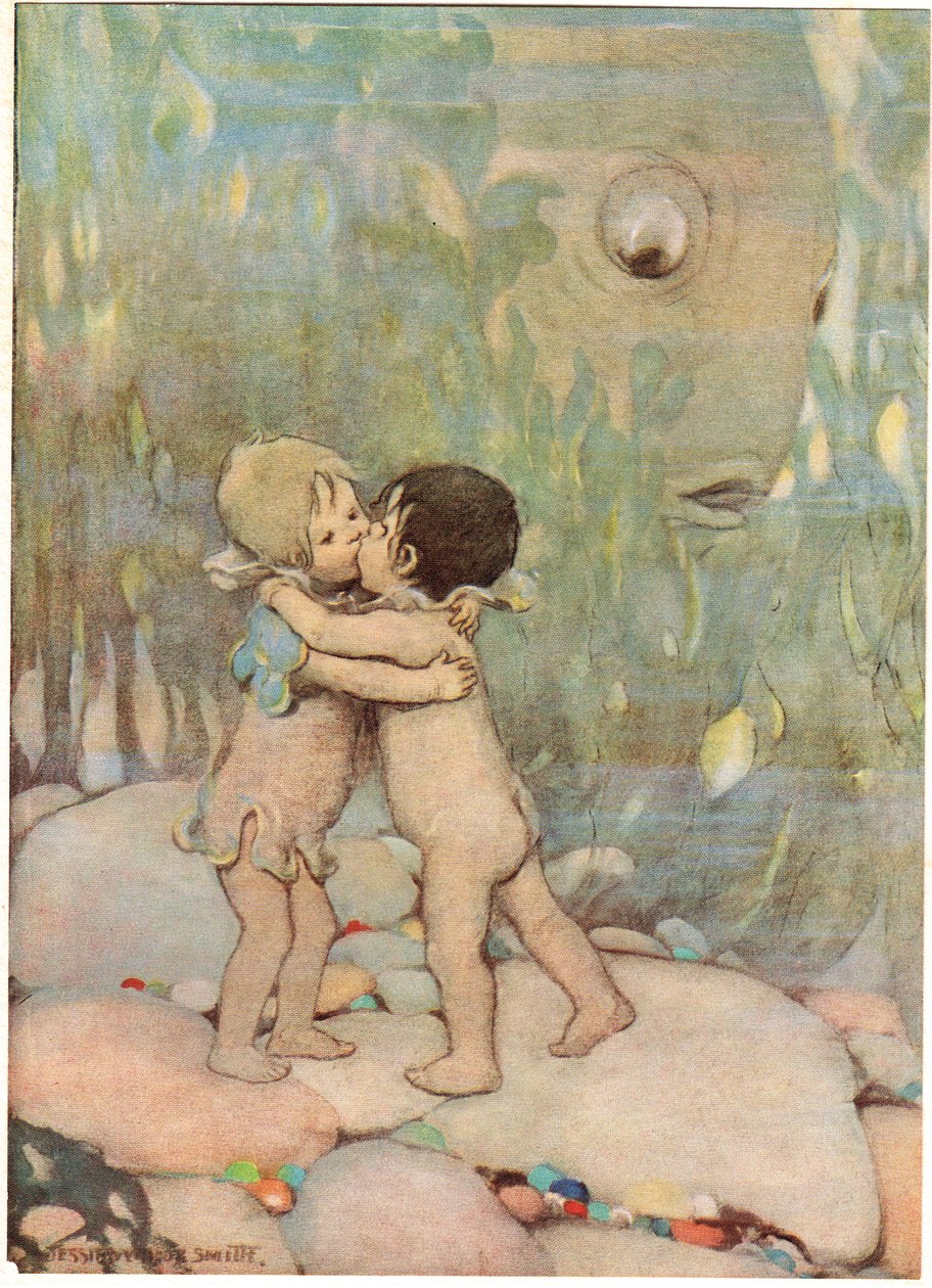 Tom i Ellie, ilustracja z „Wodnych dzieci” wielebnego Charlesa Kingsleya (kolor lito) autorstwa Jessie Willcox Smith