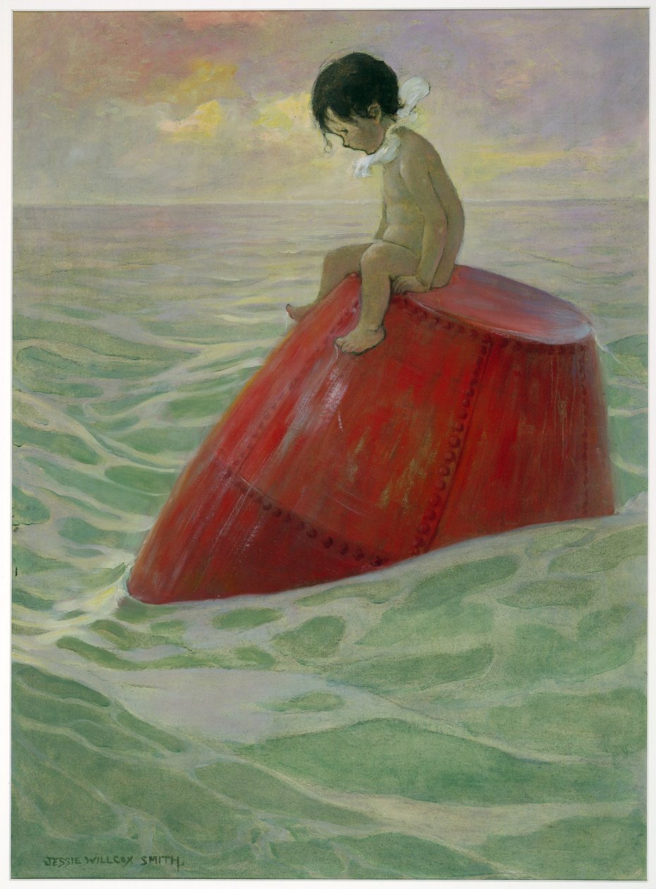 Tom siedział na boi długie dni, z pubu The Water Babies Charlesa Kingsleya. 1916 (kolor lito) autorstwa Jessie Willcox Smith