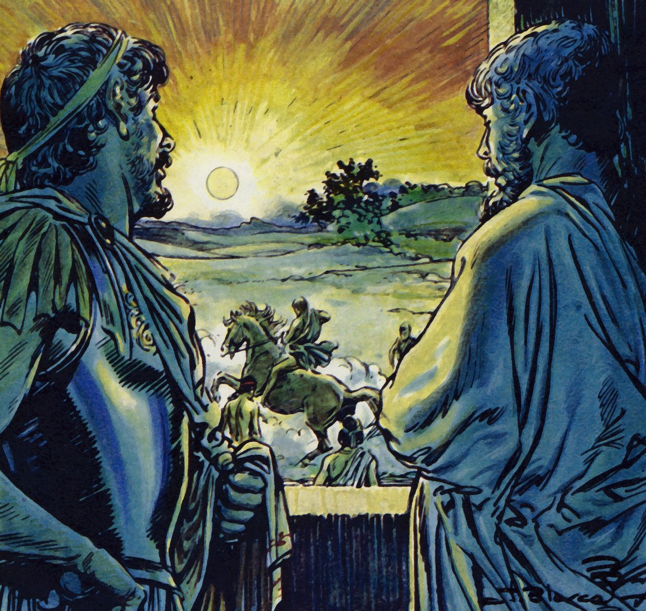Aleksander był w stanie dosiadać Bucefała, ognistego rumaka (kolorowa litografia) autorstwa Jesus Blasco