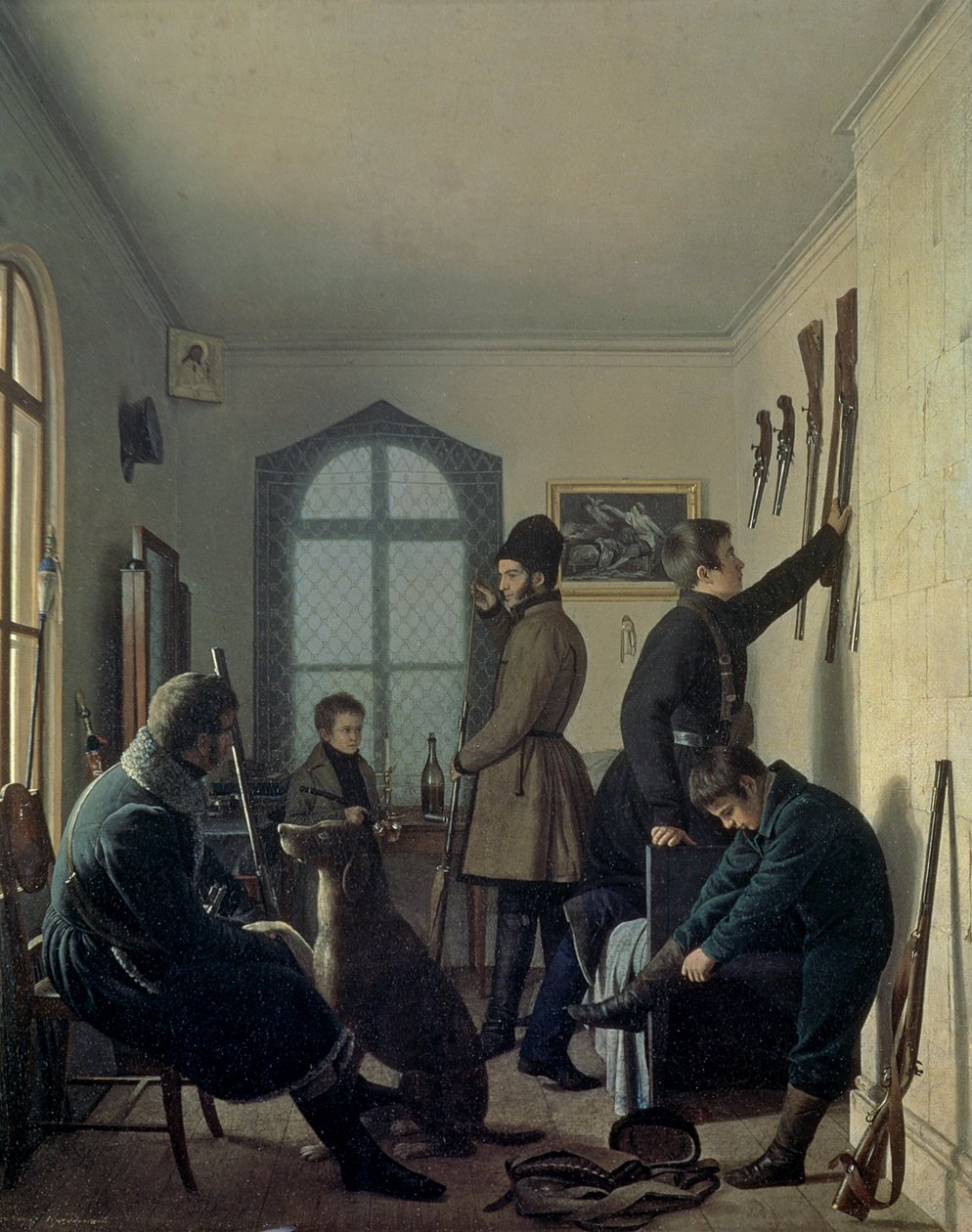 Przygotowania do polowania, 1836 autorstwa Jevgraf Fiodorovitch Krendovsky