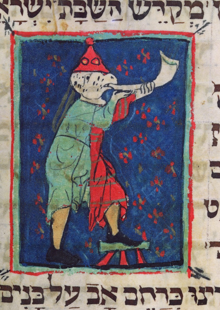 Dmuchanie w róg na Rosz Haszana i Jom Kippur, XIII-XIV wiek autorstwa Jewish School