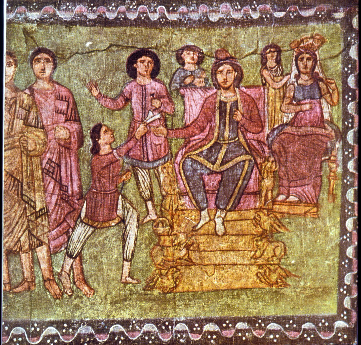 Mordechaj i Estera (tempera na tynku) autorstwa Jewish School