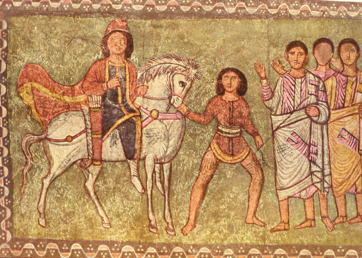 Mordechaj i Haman (tempera na tynku) autorstwa Jewish School