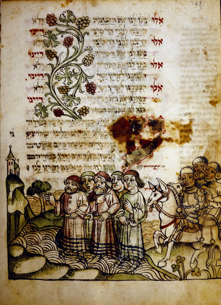 Przejście Morza Czerwonego, z Machazora z XV wieku, Biblioteca Palatina, Parma autorstwa Jewish School