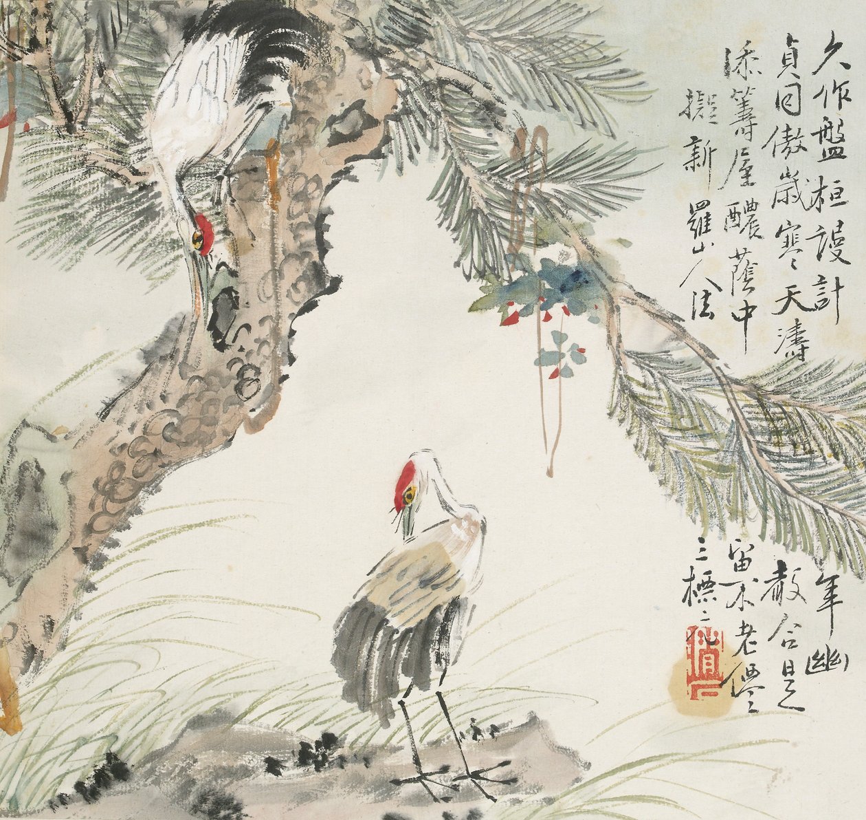 Para żurawi przy sośnie, 1857 autorstwa Jin Yuan