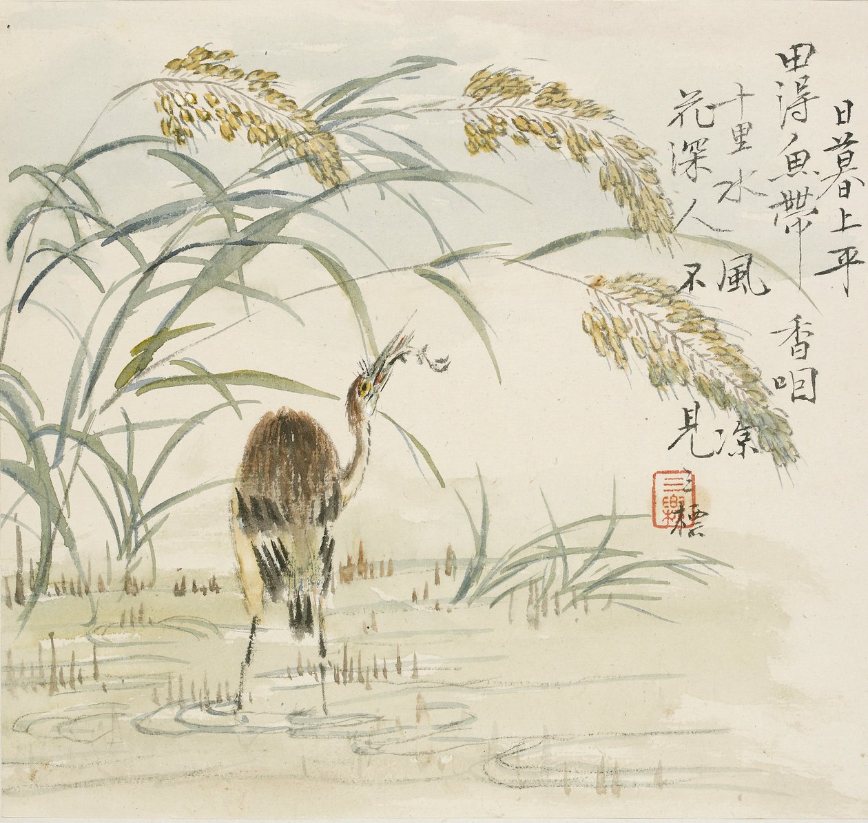 Czapla jedząca rybę, 1857 autorstwa Jin Yuan