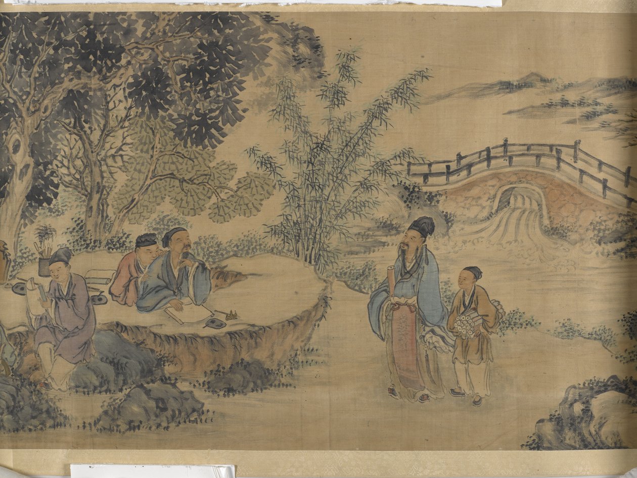 Gathering At The Lanting Orchid Pavilion (atrament i kolor na satynie) autorstwa Jiuru Chen
