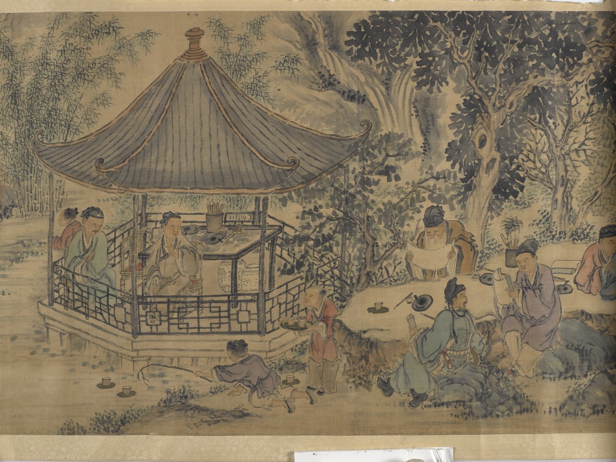 Gathering At The Lanting Orchid Pavilion (atrament i kolor na satynie) autorstwa Jiuru Chen