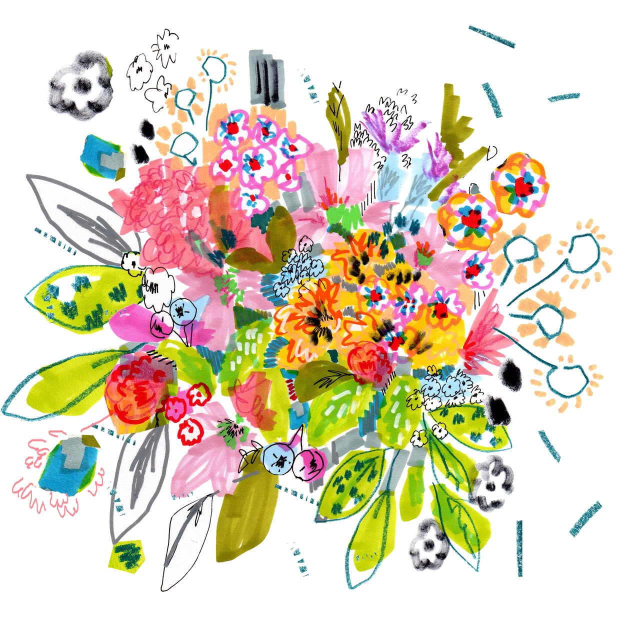 Bloom, 2014 (pióro, tusz, kolaż i papier) autorstwa Jo Chambers