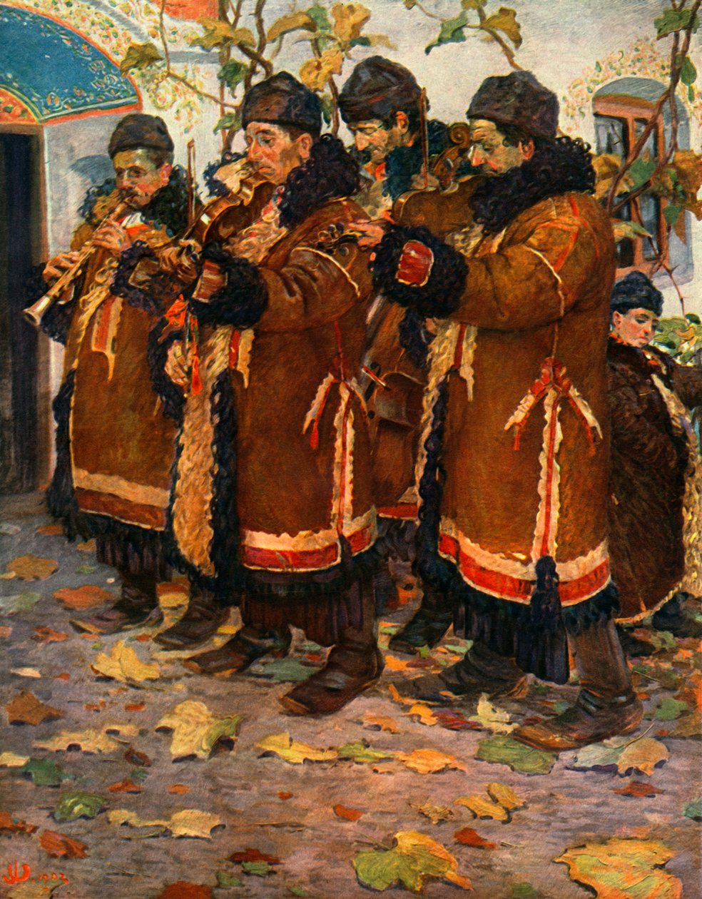 Muzycy z Hroznovà Lhota: klarnet, skrzypce i kontrabas. 1861-1940, 1948 autorstwa Joža Uprka